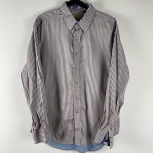 Robert Graham Shirt Mens XL Blue Orange Flip Cuff Striped Button Up Long Sleeve